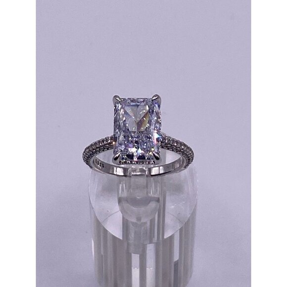 7.0ct Radiant Cut Engagement Ring, Simulated Diamond 925 Sterling Size 8.5 - Picture 8 of 12